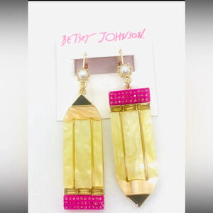 BETSEY JOHNSON Back to School Oversize Acrylic Pencil Mismatch Earrings NEW NWT